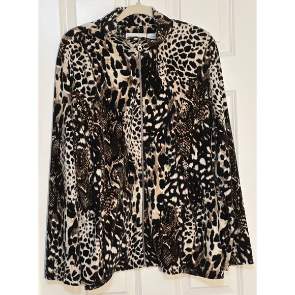 Alfred Dunner Jackets & Blazers - Alfred Dunner Zip Up Velour Jacket Women's Size 18 Animal Print Pockets Stretch